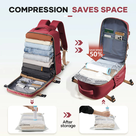 Air Vacuum Backpack,All-in-One Travel Backpack with Vacuum Storage Bags | Fits Ryanair Cabin 40x20x25cm