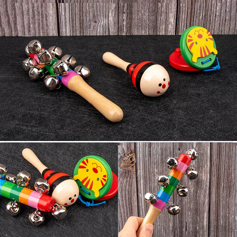 9-in-1 Montessori Wooden Musical Toy Set – Sensory Rattle, Drum & Bell Instruments for Early Toddler Learning