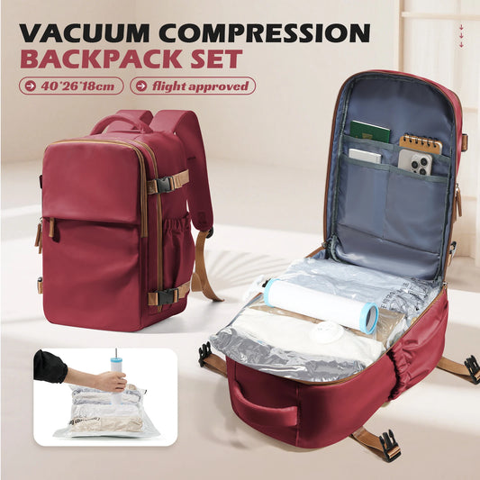 Air Vacuum Backpack,All-in-One Travel Backpack with Vacuum Storage Bags | Fits Ryanair Cabin 40x20x25cm