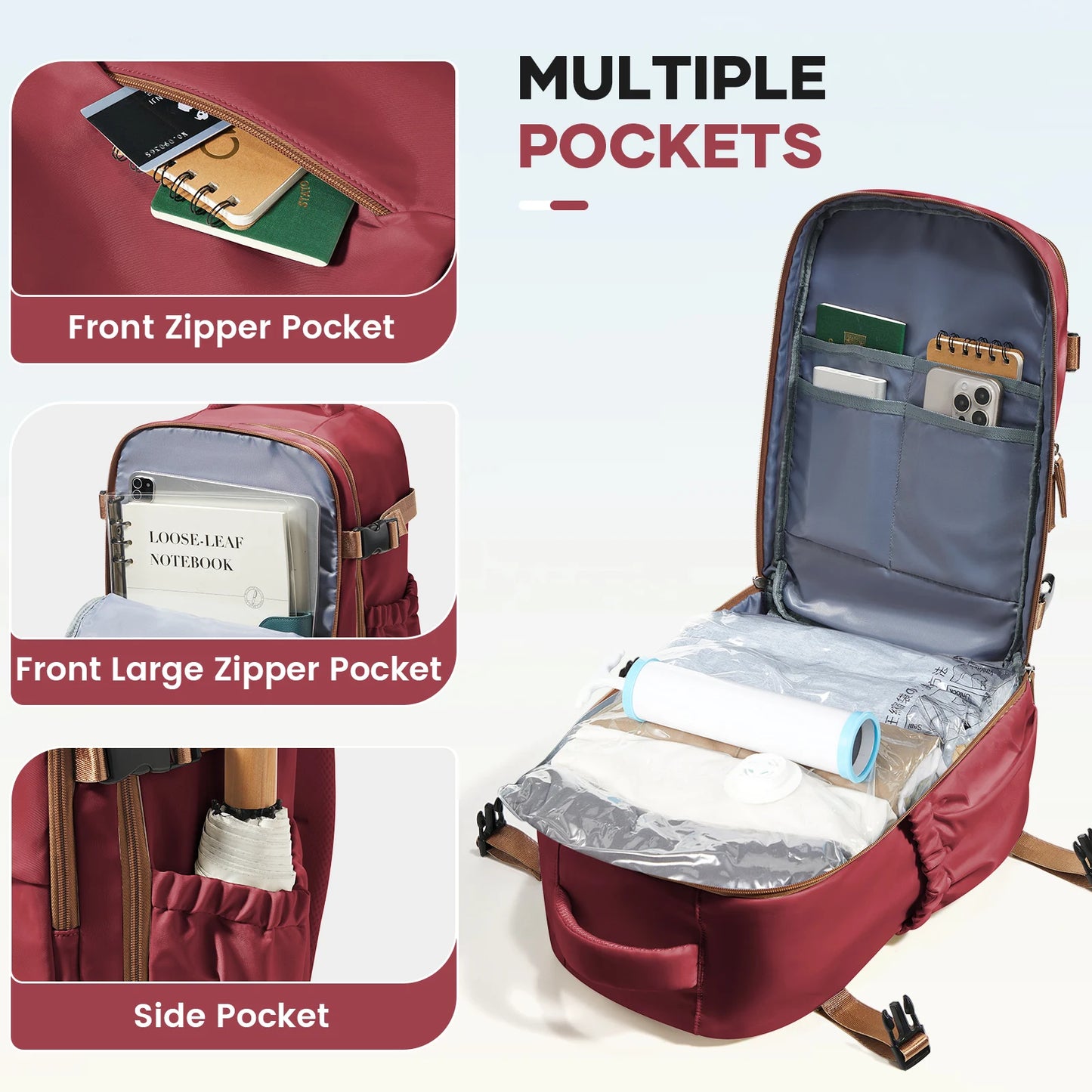 Air Vacuum Backpack,All-in-One Travel Backpack with Vacuum Storage Bags | Fits Ryanair Cabin 40x20x25cm