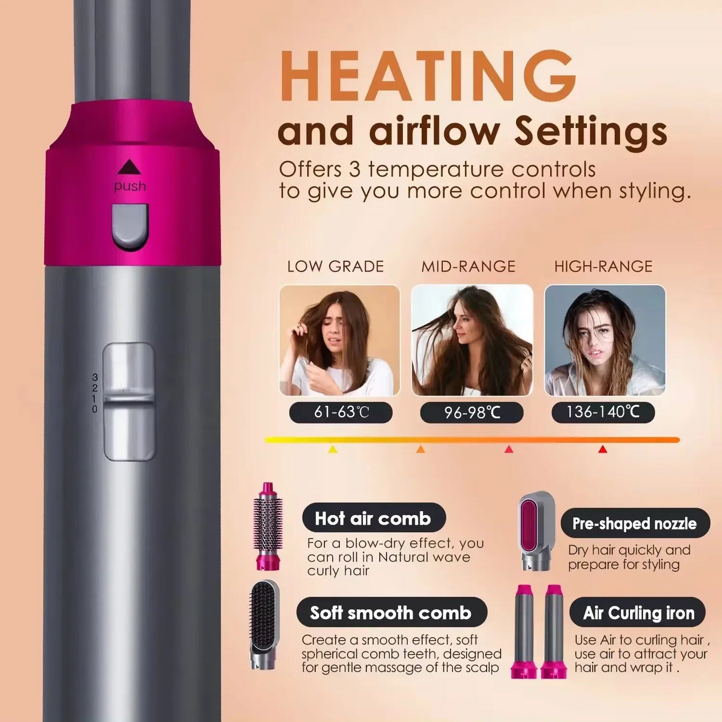 SLEEK & VERSATILE 5-in-1 Air Hair Styler & Dryer | Curl, Straighten & Smooth with Interchangeable Brush Heads